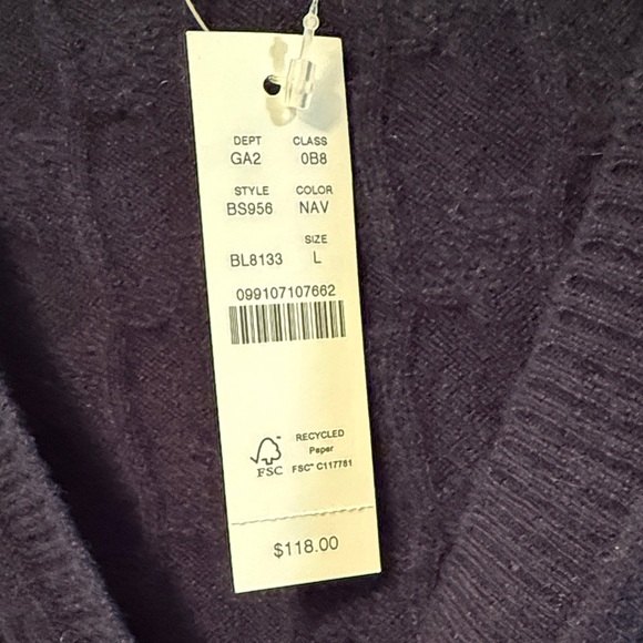 J. Crew Women's Dark Blue Cashmere Cable Knit Vest Size L NWT - Picture 5 of 7